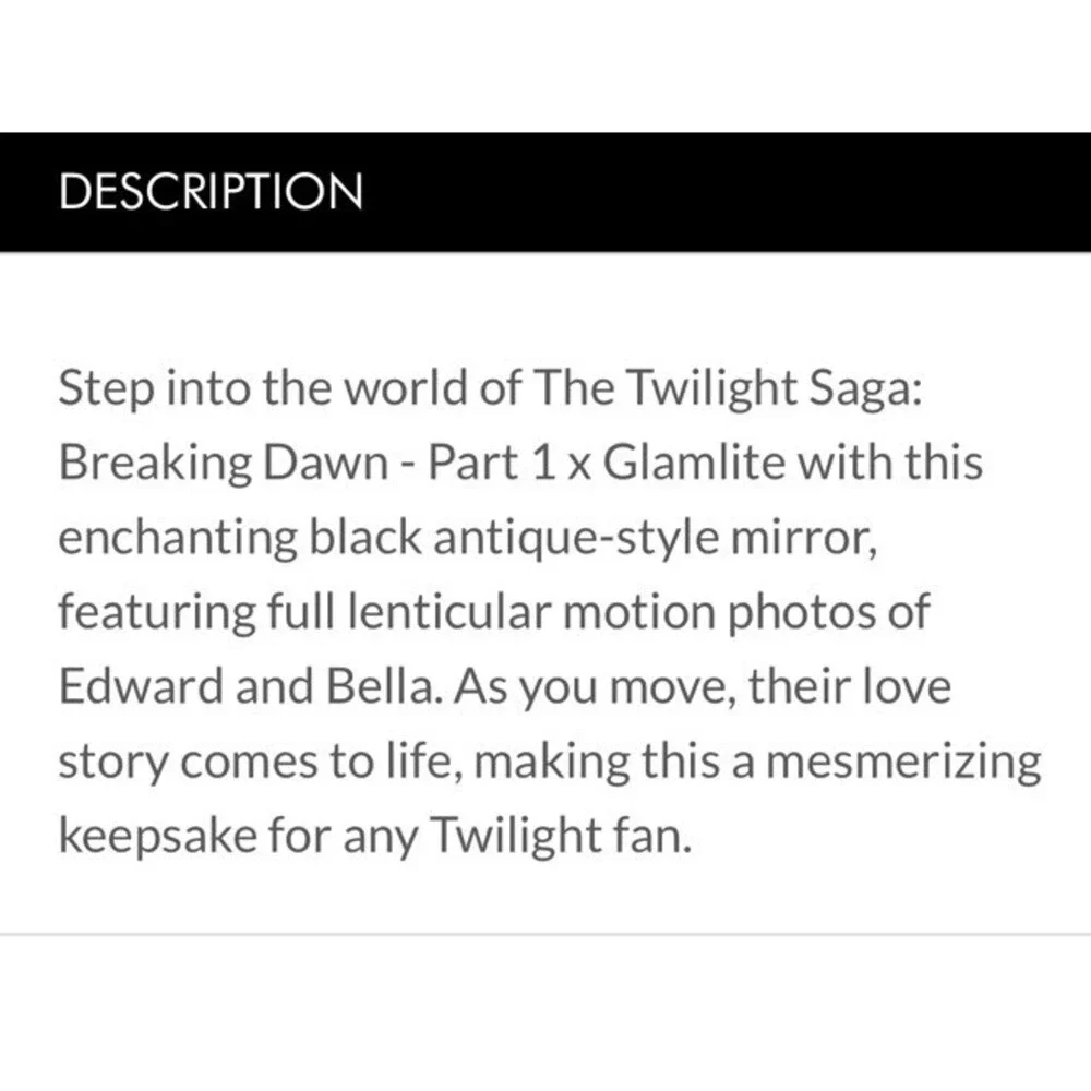 Glamlite X Twilight Breaking Dawn Handheld Mirror New WITH LENTICULAR MOTION